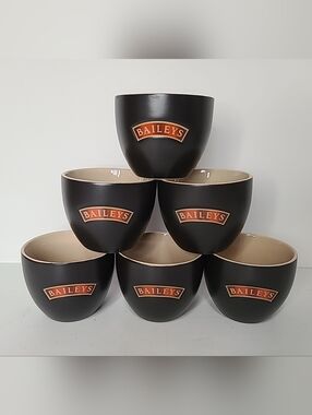 Vintage 90s Baileys Irish Cream Yours Mine Cups Set of 6 Black Matte Stoneware